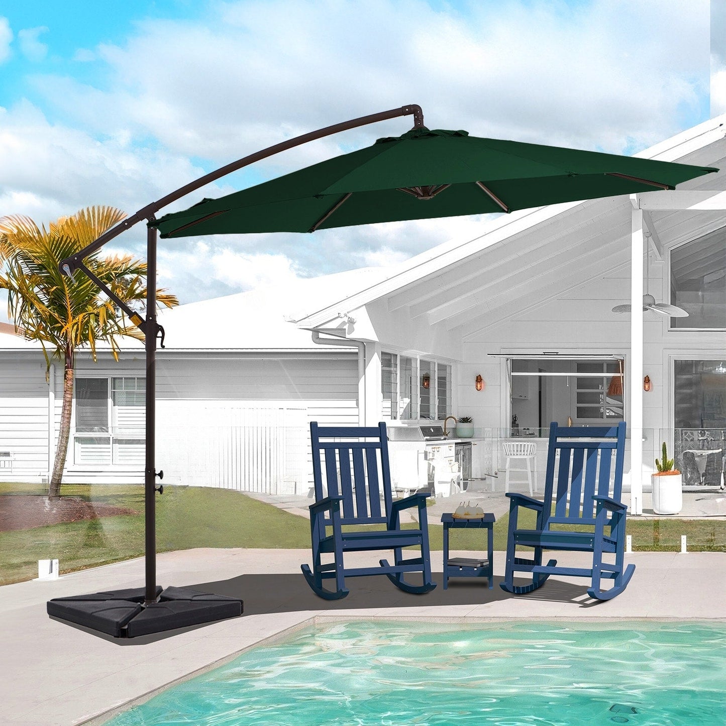 Parasol déporté à manivelle en acier de 10 pieds avec base lestée