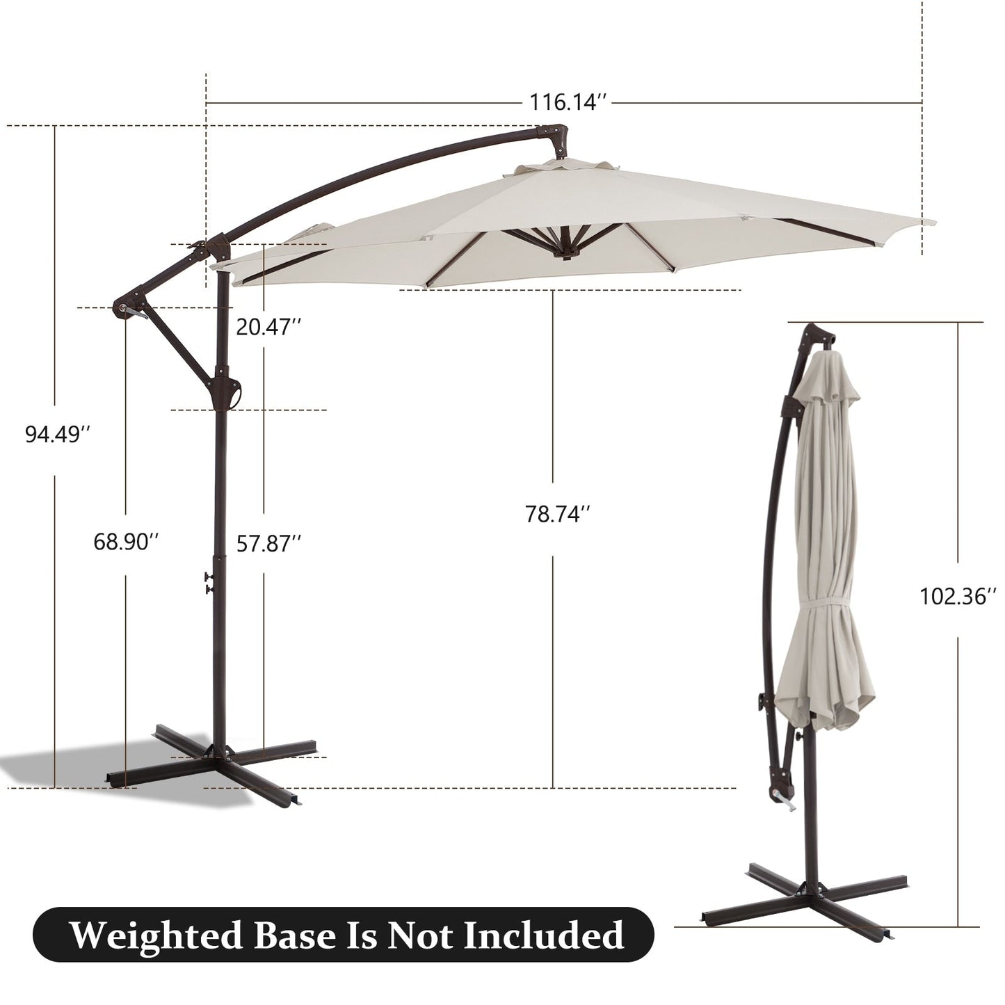 10ft Steel Crank Lift Hanging Offset Cantilever Umbrella