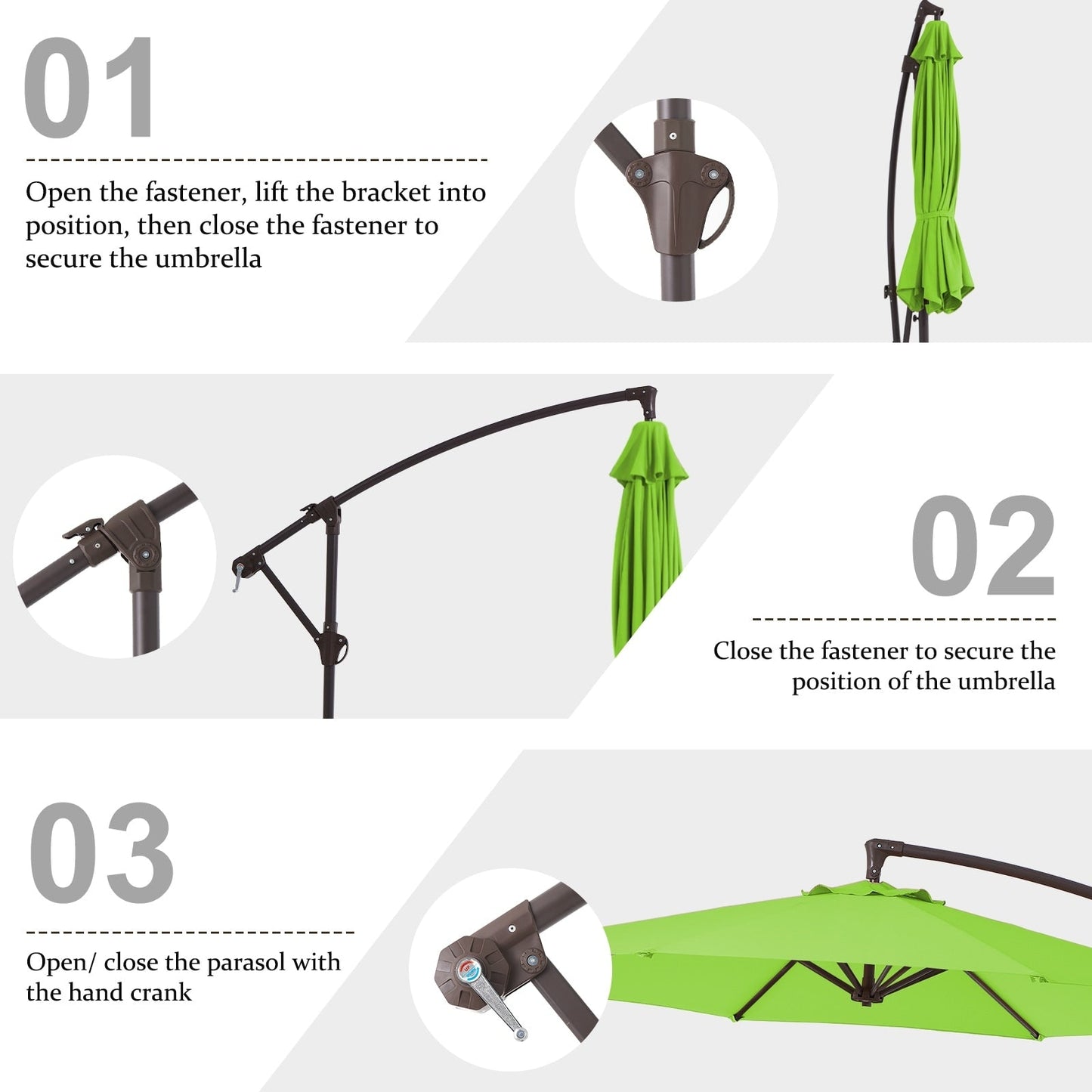 10ft Steel Crank Lift Hanging Offset Cantilever Umbrella