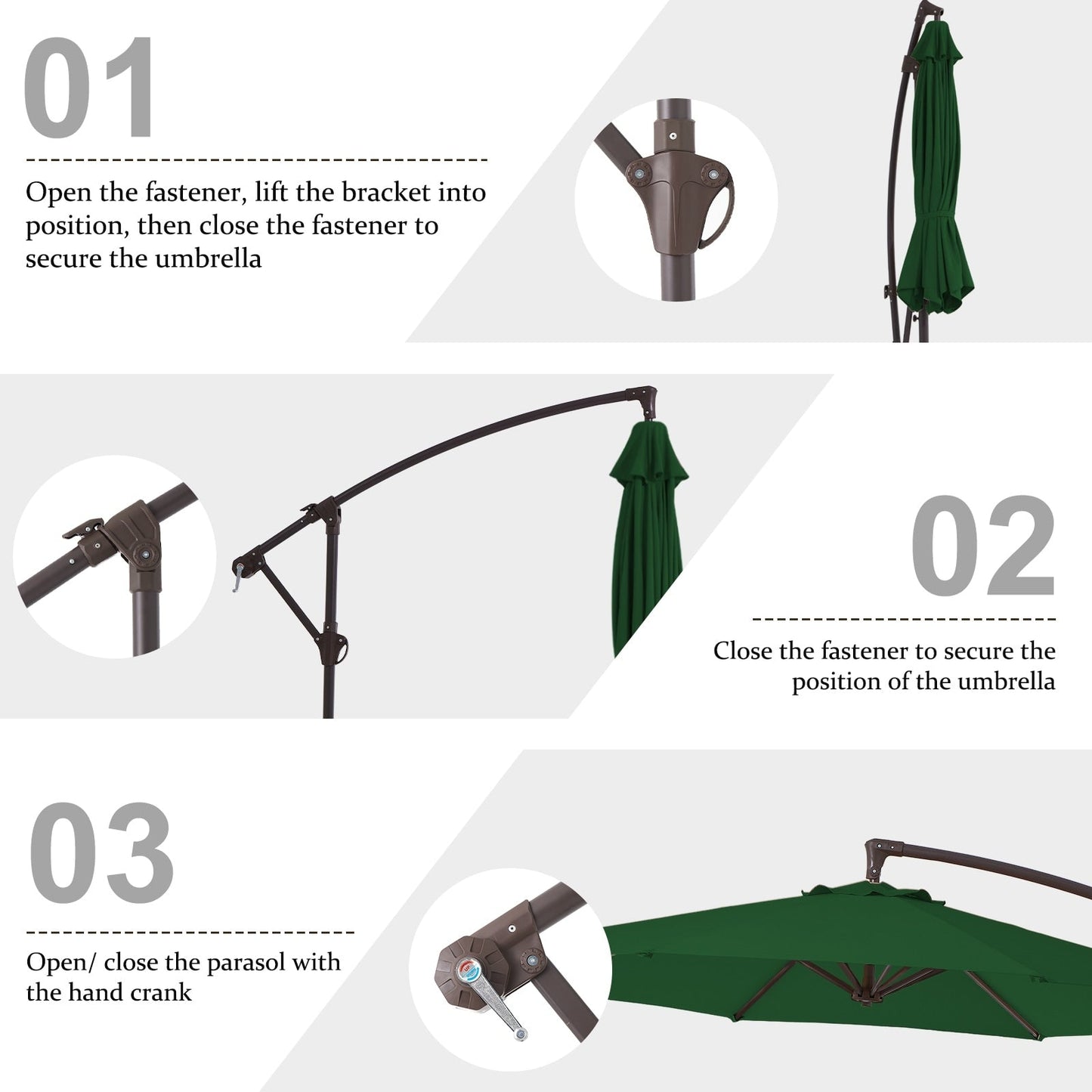 10ft Steel Crank Lift Hanging Offset Cantilever Umbrella