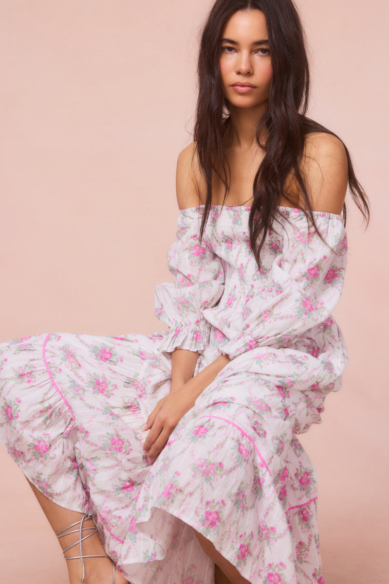 Robe mi-longue fleurie en coton Rigby