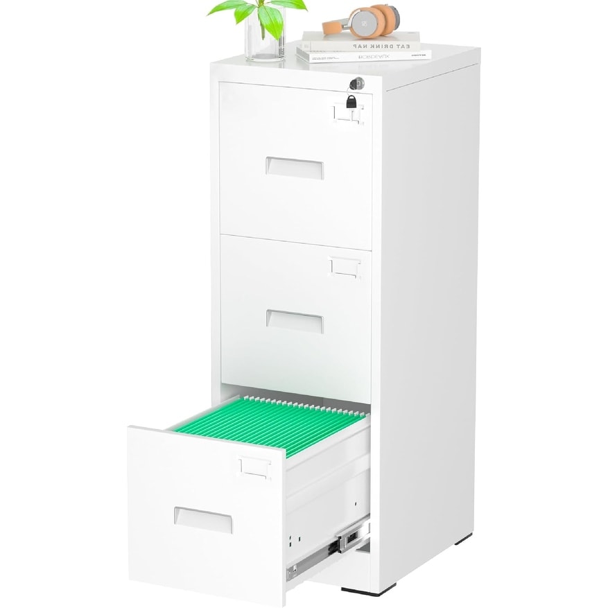 3 Drawer Metal Locking File Cabinet for Home Office, Rolling Cabinet Fully Assembled