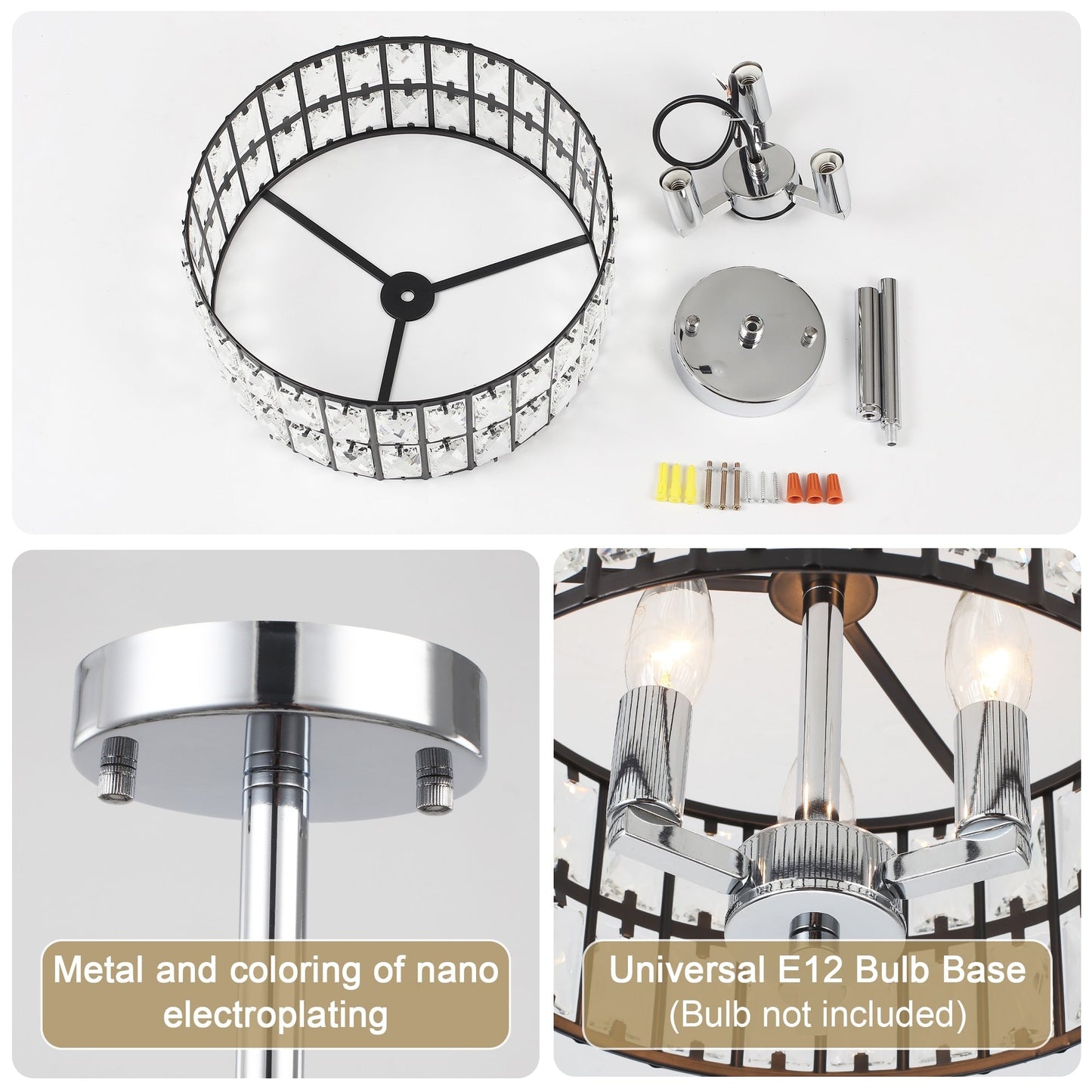 3-Light Crystal Semi Flush Mount Lights for Living Room Hallway