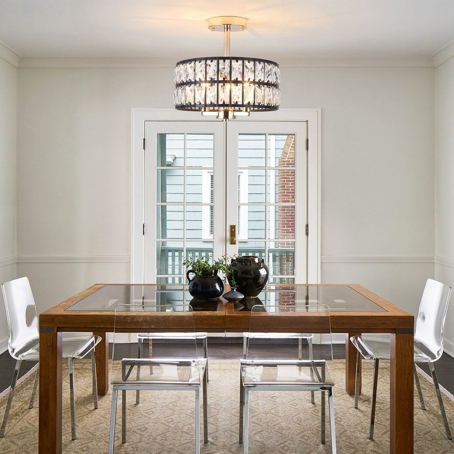 3-Light Crystal Semi Flush Mount Lights for Living Room Hallway