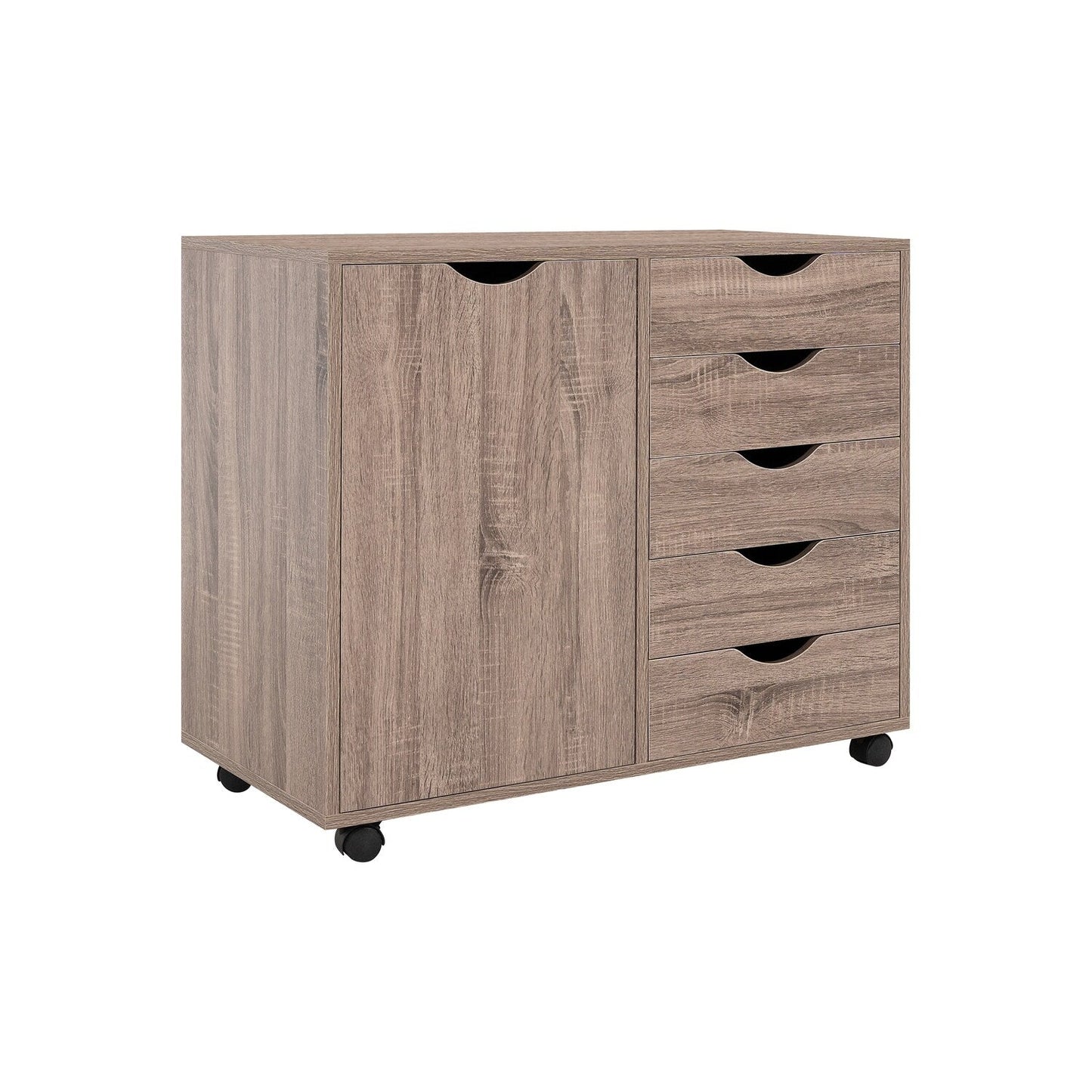 5-Drawer Wood Storage Dresser Cabinet with Wheels - Craft Organizer and Makeup Drawer Unit for Closet and Bedroom