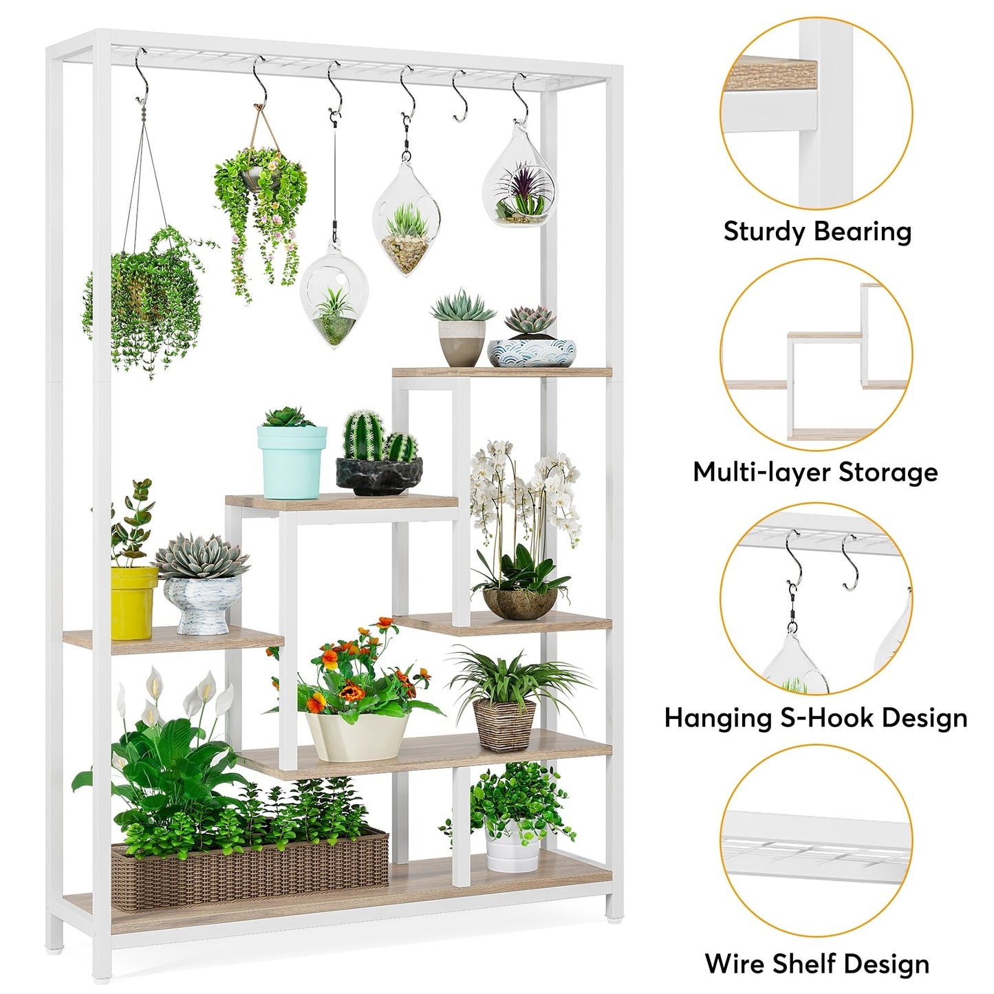 5-Tier Tall Indoor Plant Stand, 70.9 inches Plant Shelf with 10PC Hanging Hooks