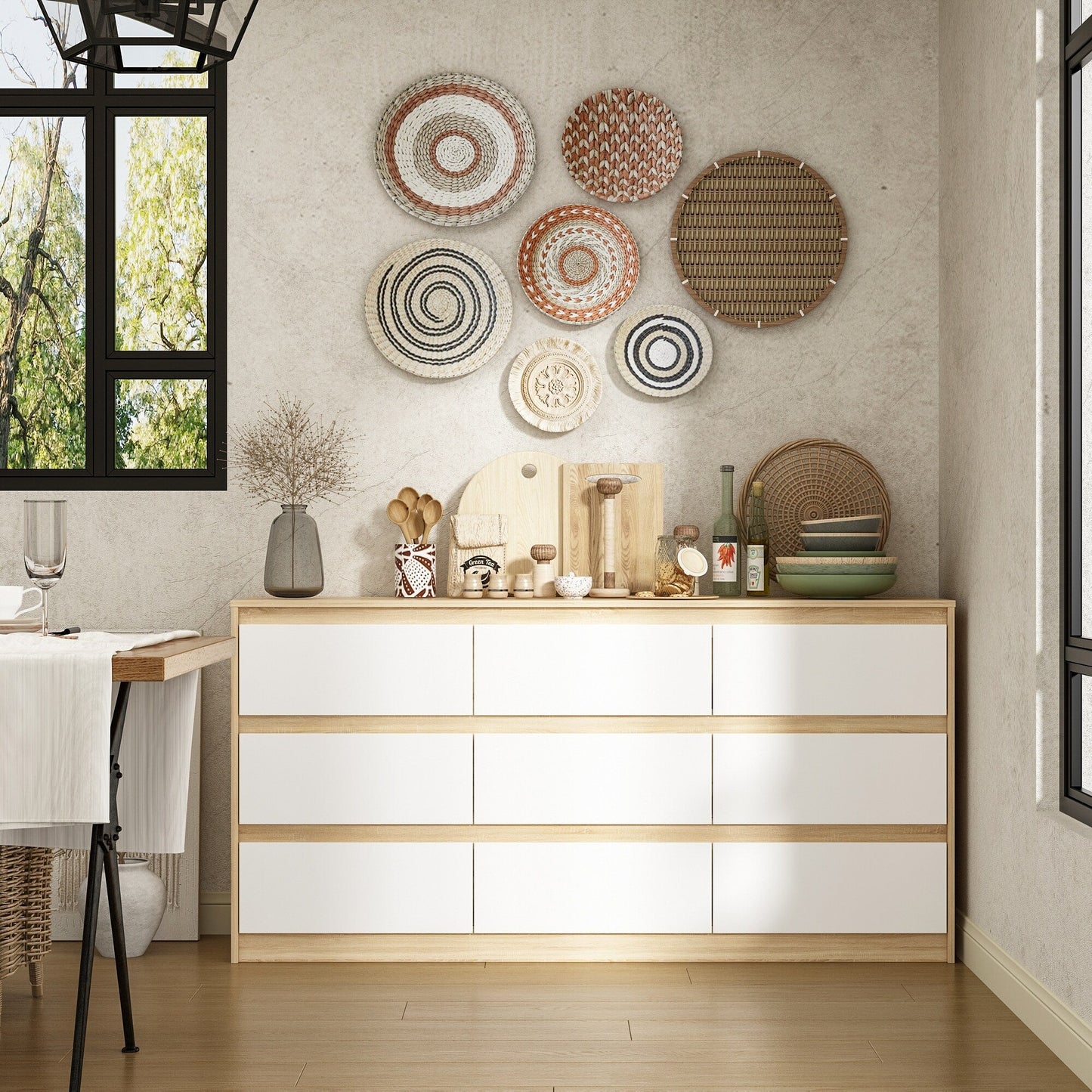 Commode d'appoint à 9 tiroirs 63W pour salon, chambre à coucher