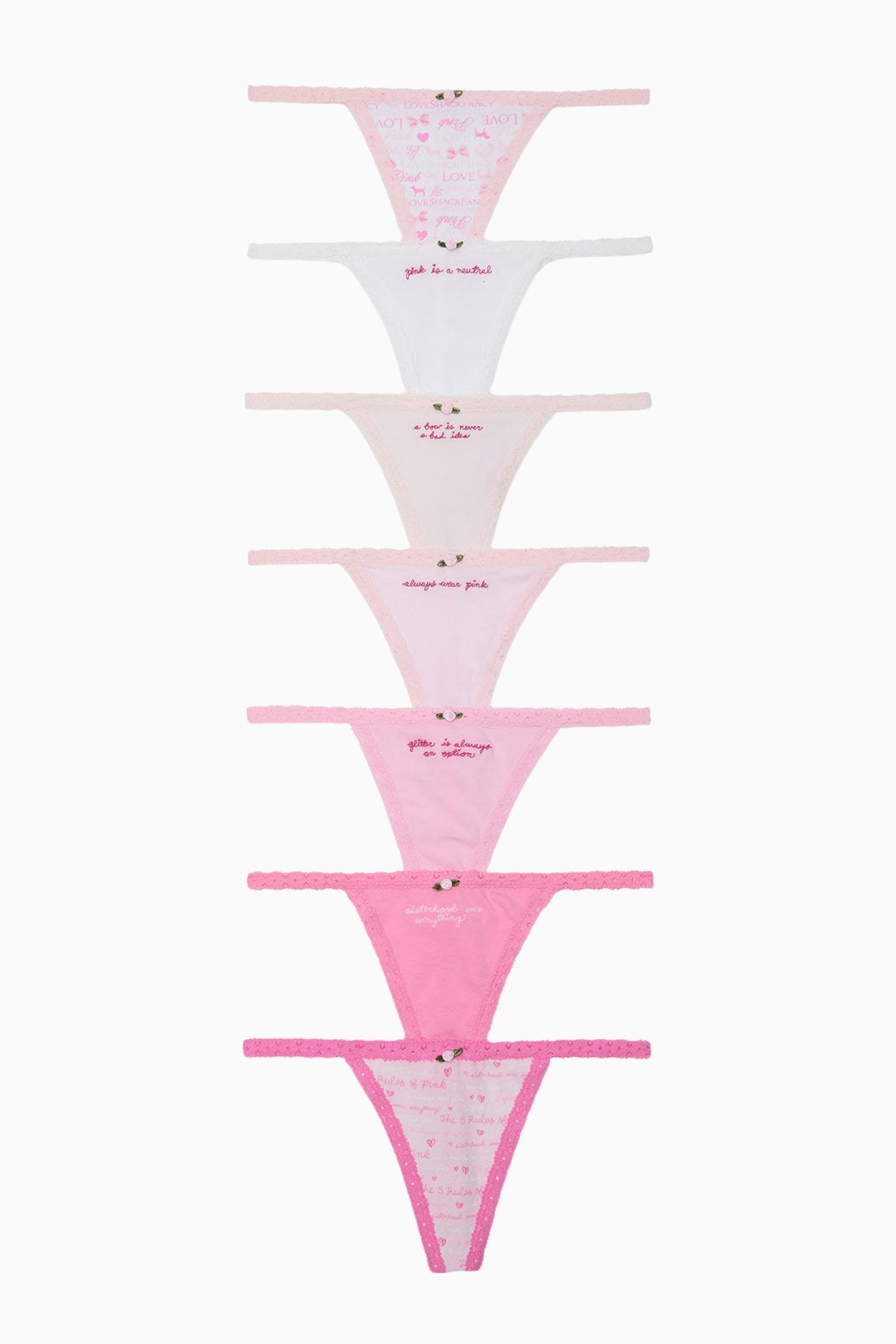 Lot de 7 culottes string V PINK x LoveShackFancy