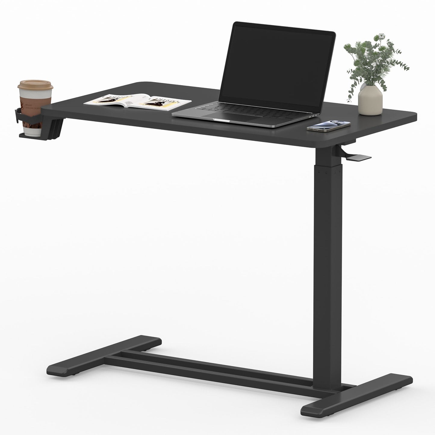 FunniHomi 28/32 Movable Overbed Table Height Adjustable Computer Desk with Wheels, White/Black Laptop Table for Bed and Sofa