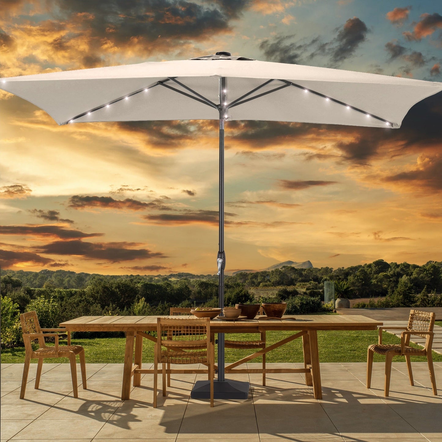 BONOSUKI 6x9FT LED Patio Market Umbrellas Table Umbrella w/Tilt Button