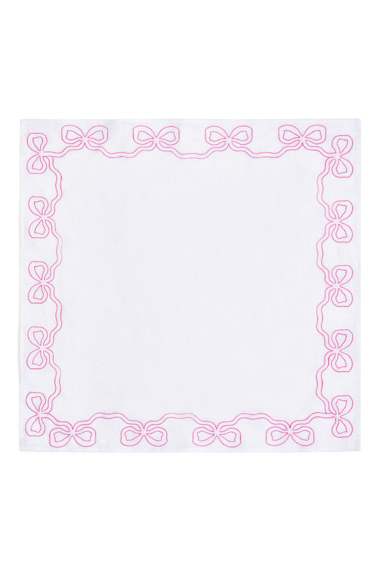 Serviettes en lin brodées avec nœud - ROSE FESTIF