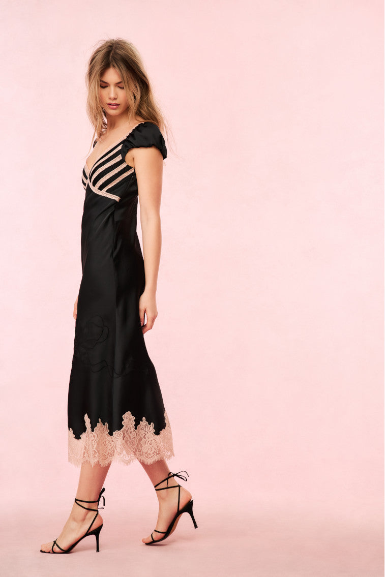 Robe mi-longue en satin Brinkley - NOIR