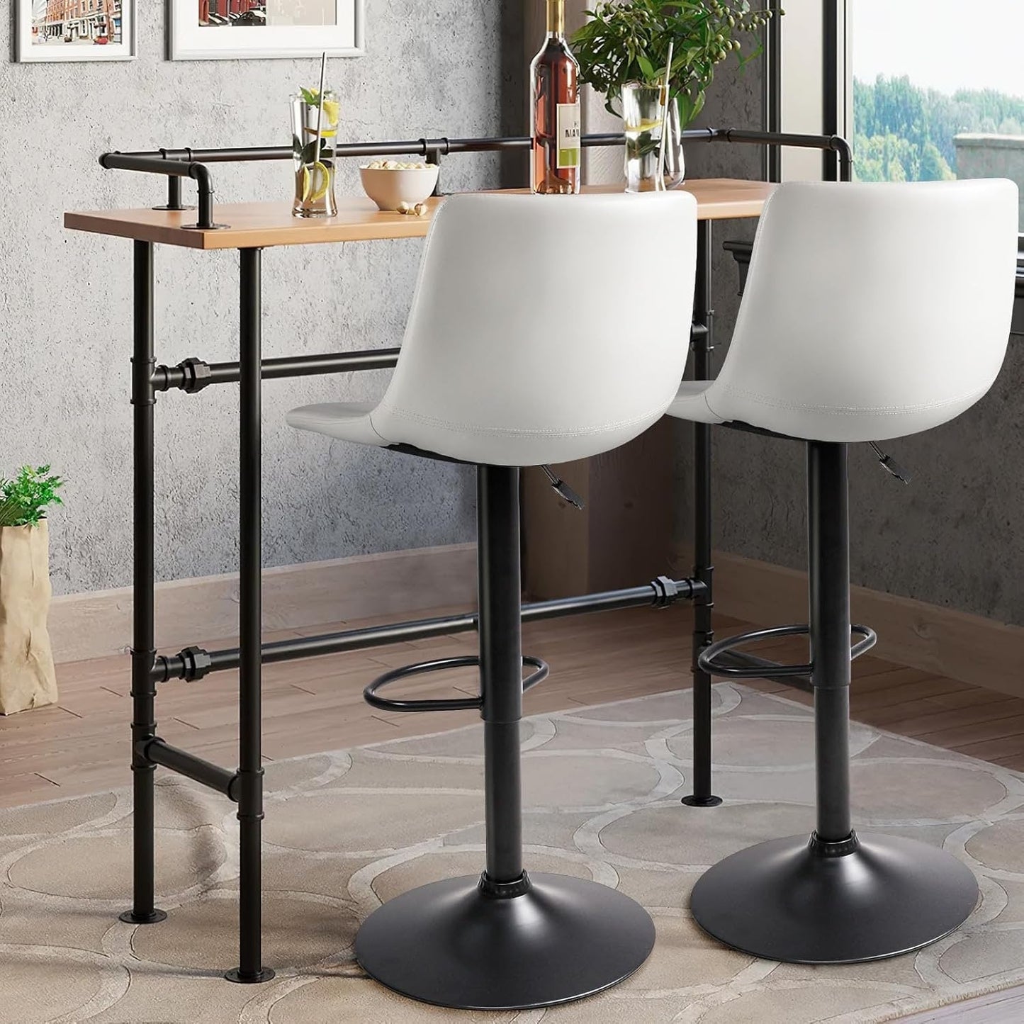Bossin Adjustable Swivel Bar Stools with Backs – Counter Height