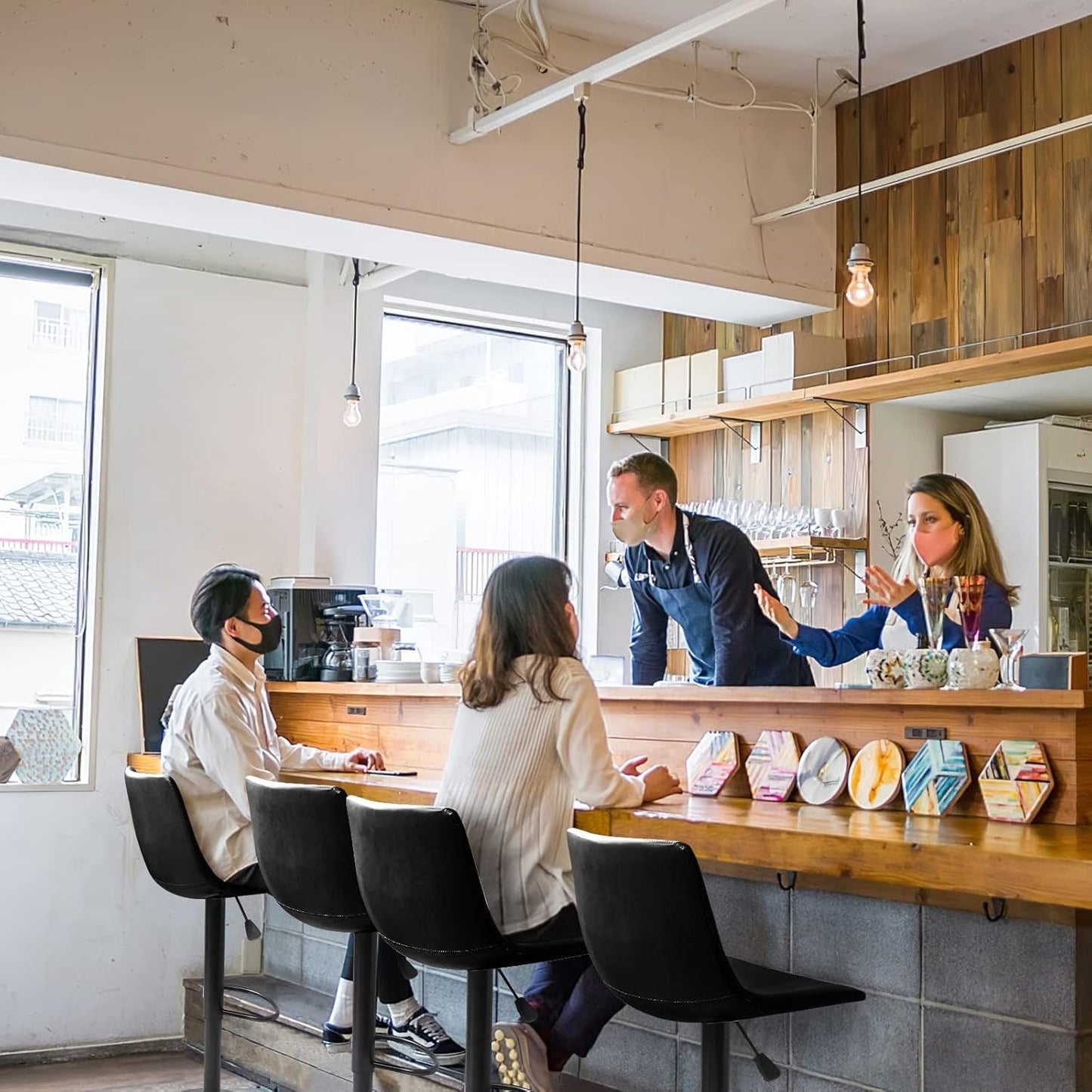 Bossin Adjustable Swivel Bar Stools with Backs – Counter Height