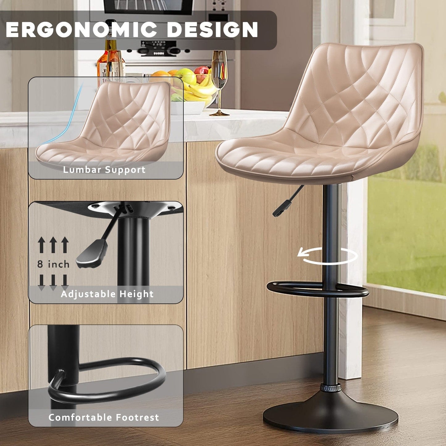Bossin Adjustable Swivel Bar Stools with Backs – Counter Height