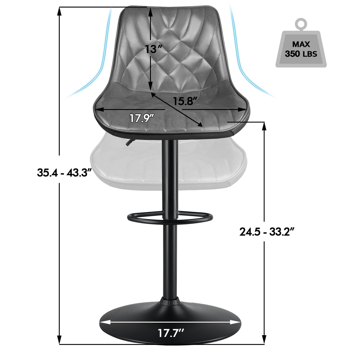Bossin Adjustable Swivel Bar Stools with Backs – Counter Height