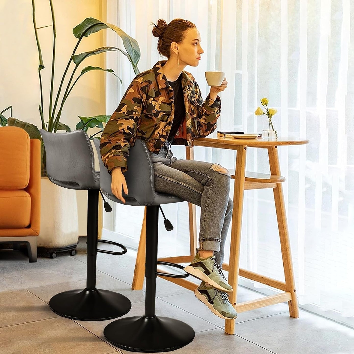 Bossin Adjustable Swivel Bar Stools with Backs – Counter Height