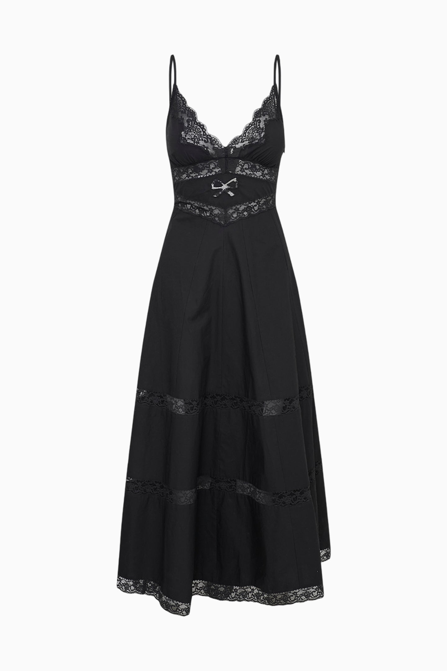 Robe mi-longue en coton avec nœud en dentelle Catryn