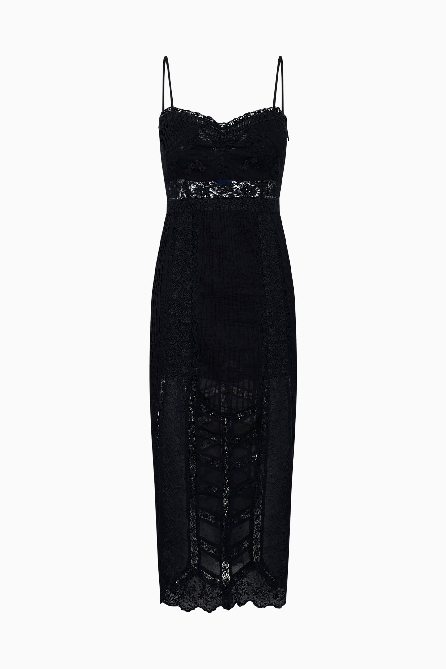 Robe midi en coton céladine avec bordure en dentelle