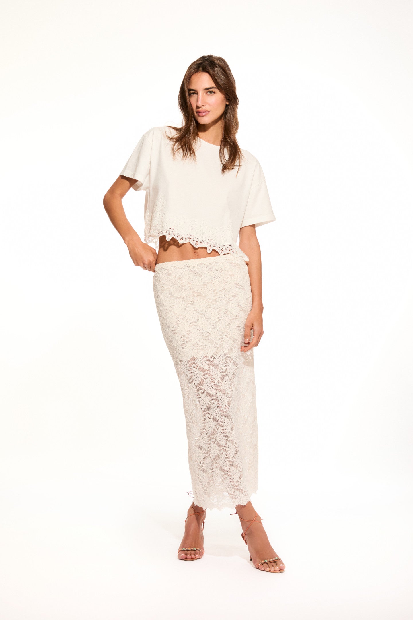 Jupe longue en dentelle extensible Clooney