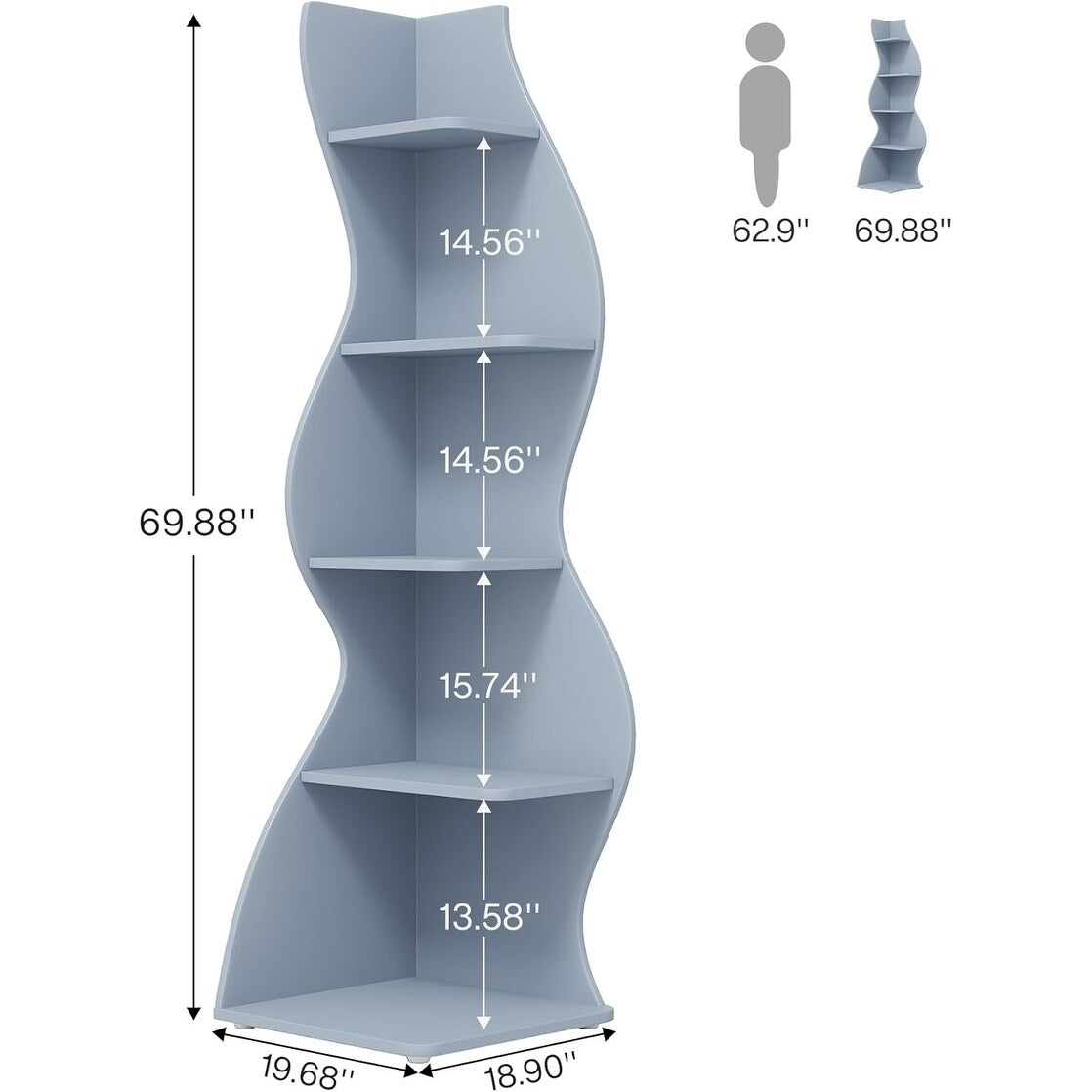 Corner Shelf Bookcase Bookshelf with Unique Shape for Living Room, Home Office