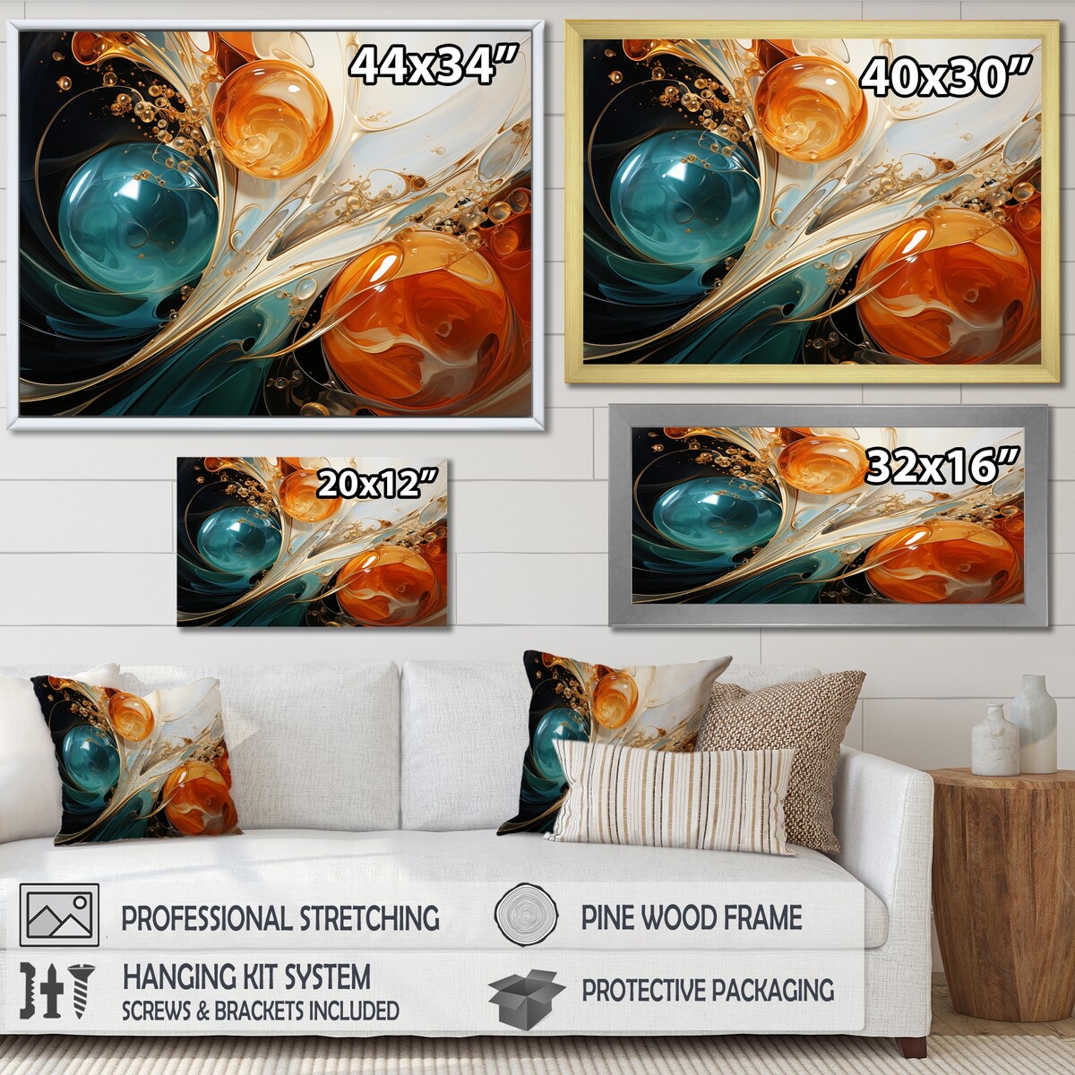 Designart White Blue And Orange Ink Storm III Abstract Painting Blue Wall Decor Modern Bedroom Framed Canvas Wall Art