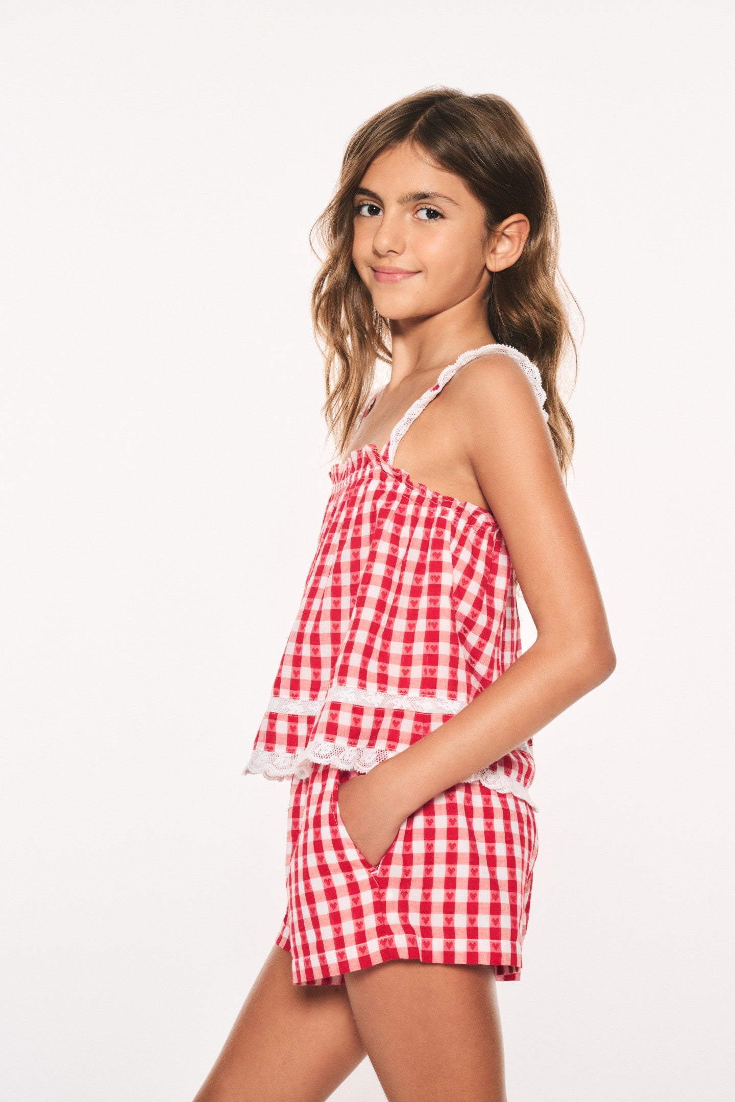 Haut à carreaux en coton Fiorella pour fille