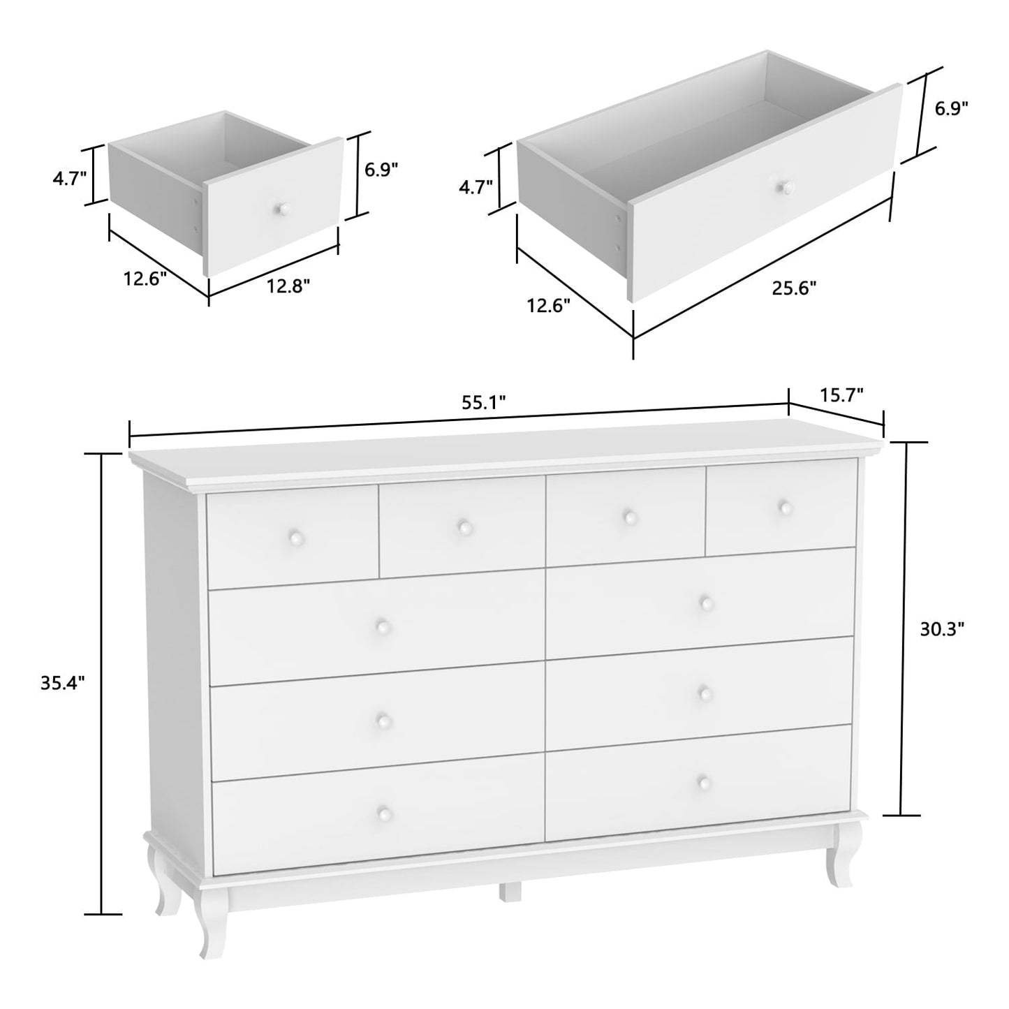 Commode double de 55,1 po de large avec tiroirs de rangement