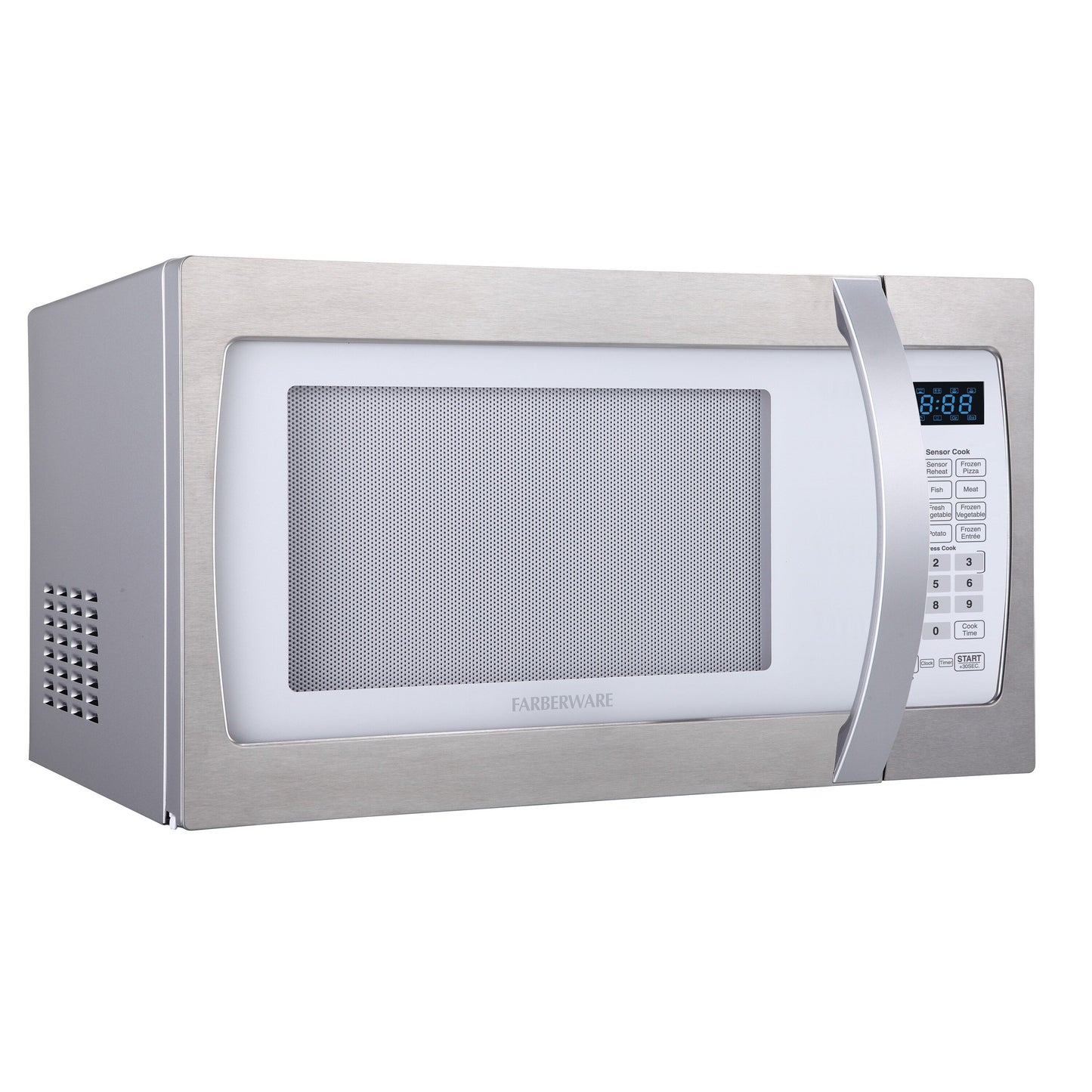 Four à micro-ondes Farberware Professional de 1,3 pi³ et 1 100 W avec cuisson par capteur intelligent, blanc et platine