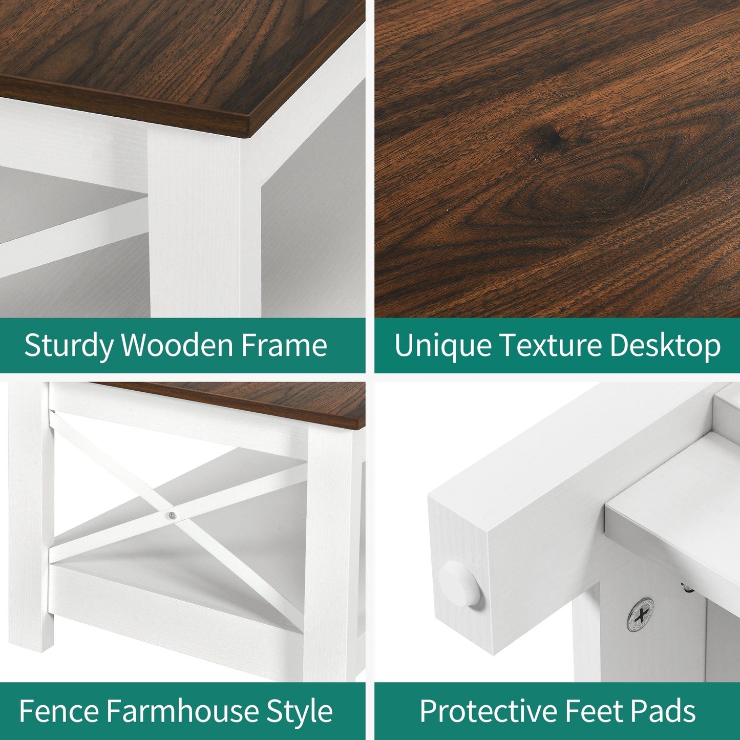 Farmhouse Coffee Table with Storage 2-Tier Center Table for Living Room