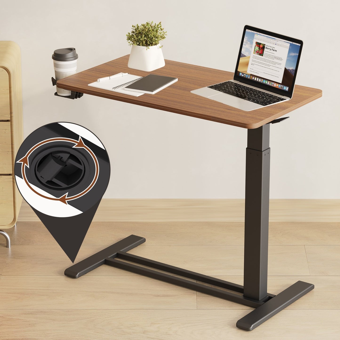 FunniHomi 28/32 Movable Overbed Table Height Adjustable Computer Desk with Wheels, White/Black Laptop Table for Bed and Sofa