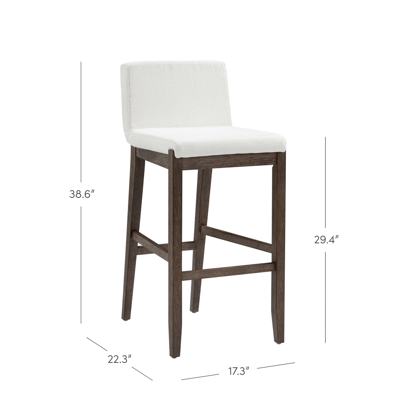 Tabouret de bar moderne Gracie, chaise rembourrée en boucle et pieds en bois brossé