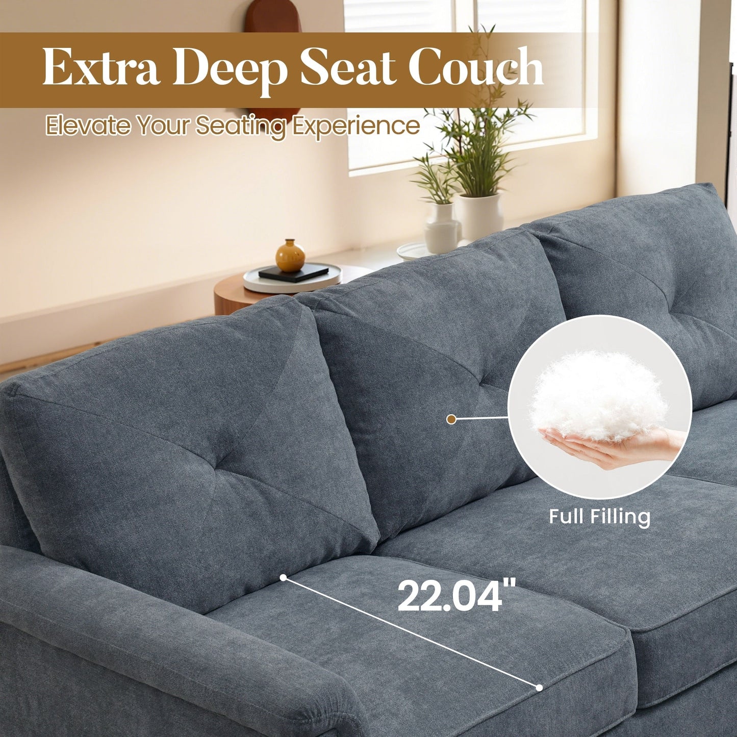 Canapé 3 places rembourré HOOOWOOO Mid-Century avec pieds en bois pour salon