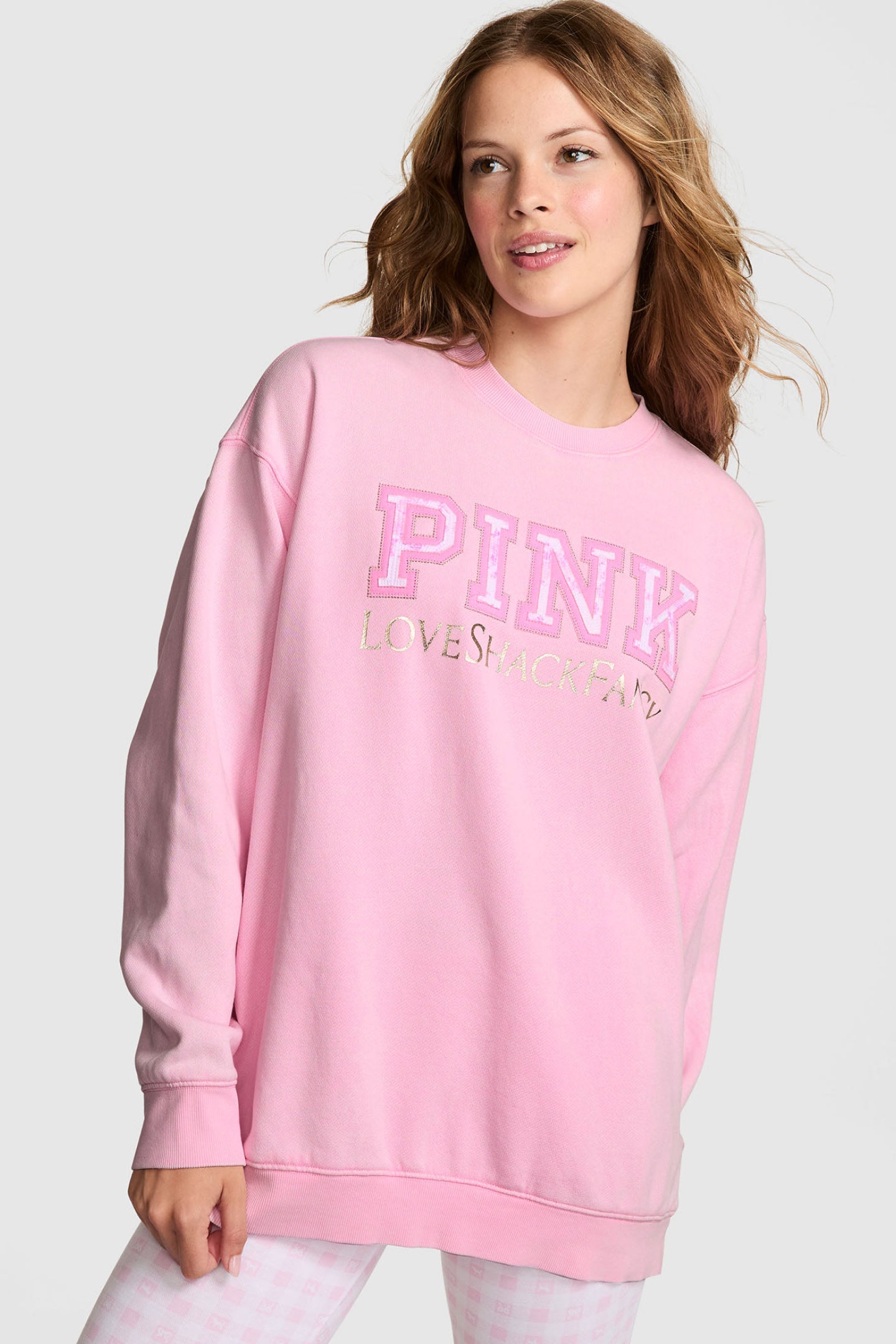 Sweat-shirt ras du cou surdimensionné PINK x LoveShackFancy - PINK LOLLIPOP