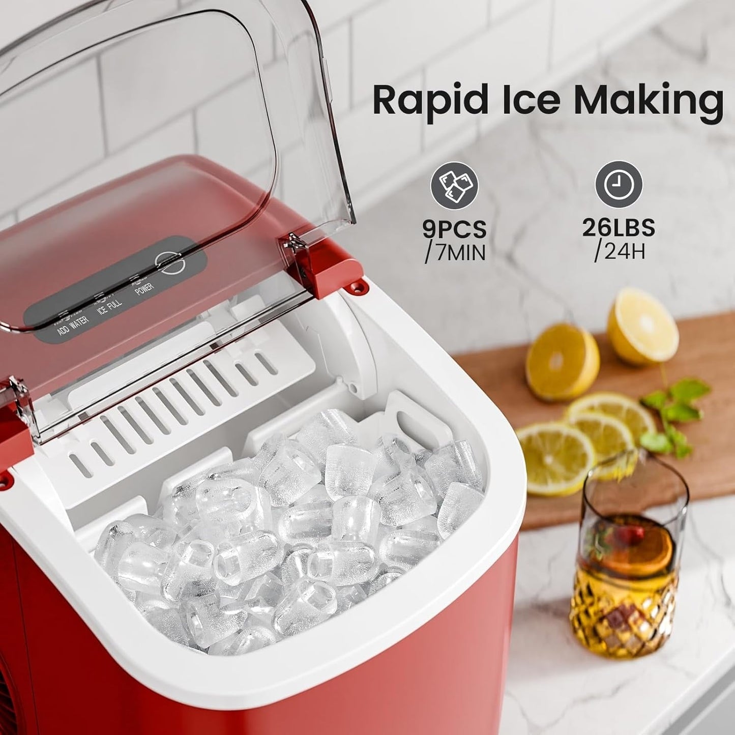 Ice Makers Countertop, Portable Ice Maker Machine with Handle, Self-Cleaning Ice Maker, for Home/Office/Kitchen