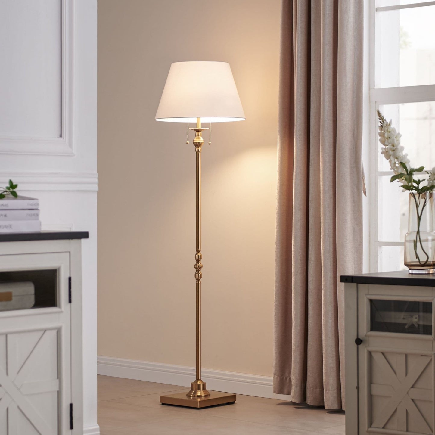 KAWOTI 60.5'' 2-Light Floor Lamp with Empire Fabric Shade