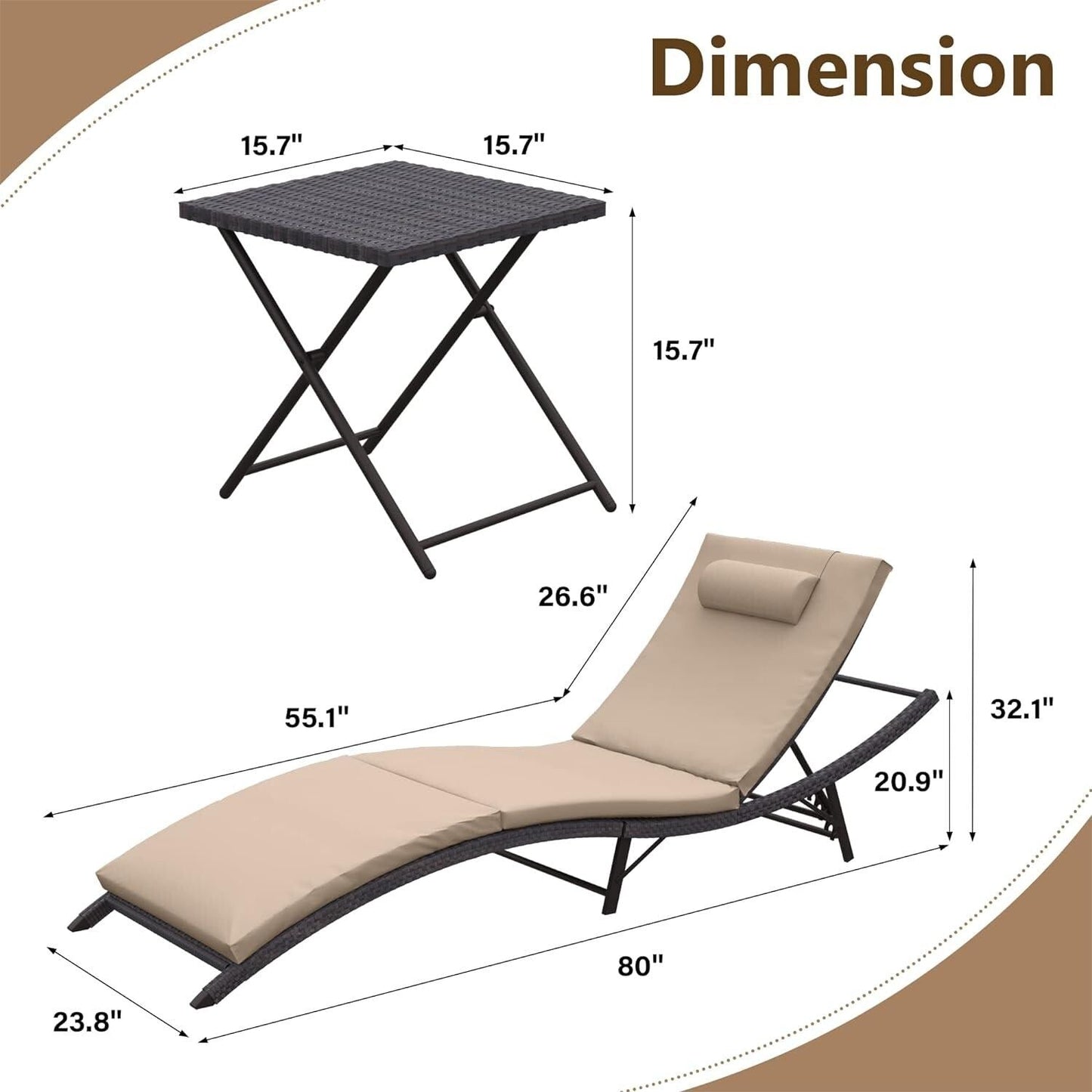 Ensemble de chaises longues d'extérieur 3 pièces Kullavik