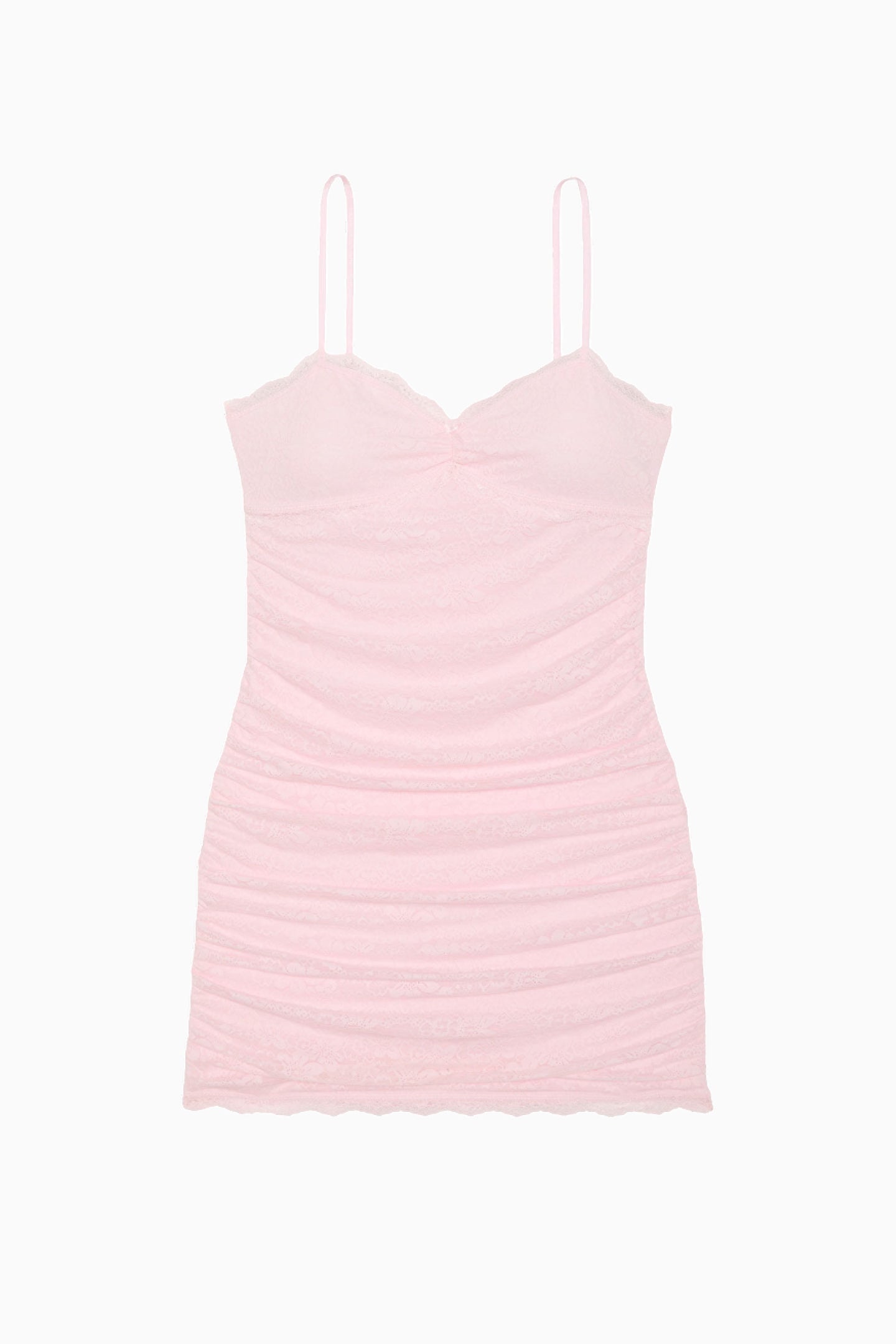 Robe courte en dentelle froncée PINK x LoveShackFancy