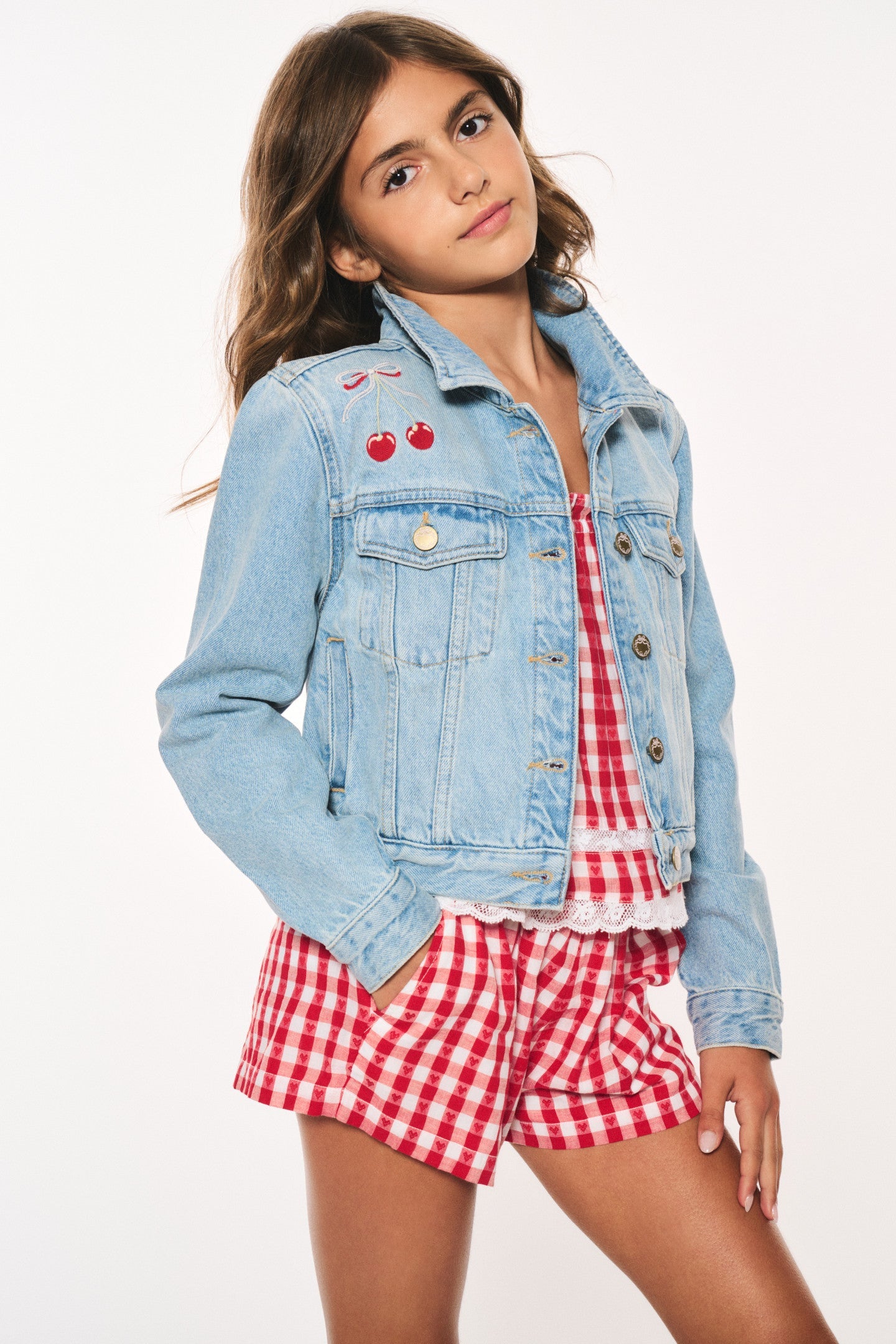 Veste en jean cerise Lavina pour fille