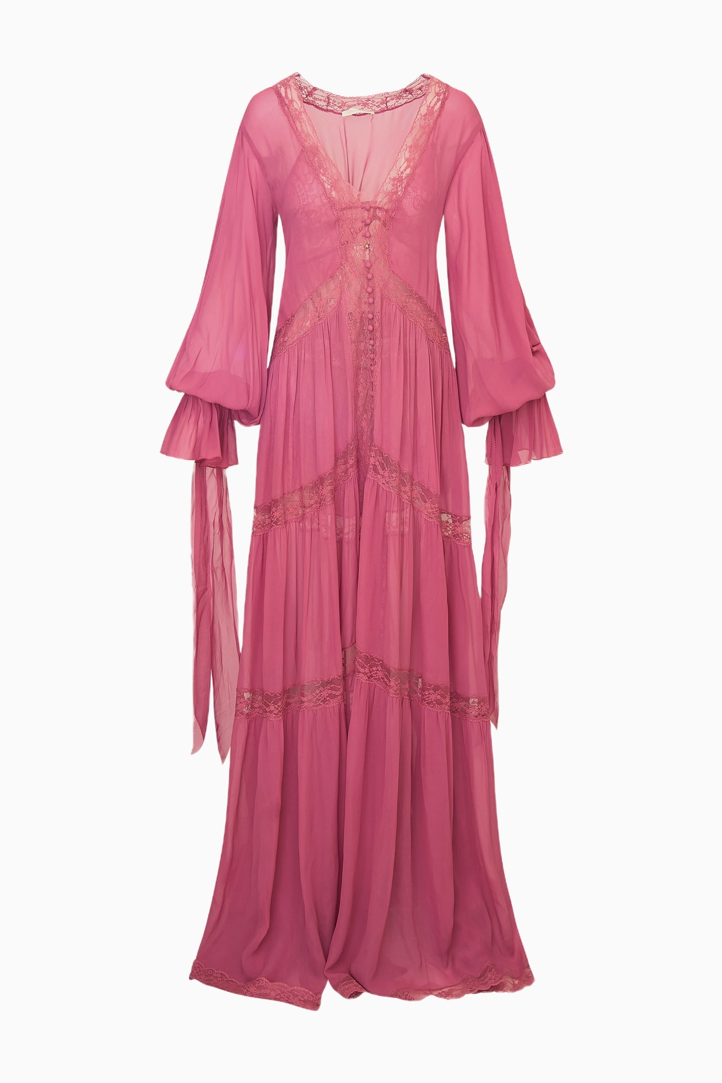 Robe longue en mousseline de soie et dentelle Lyvienne