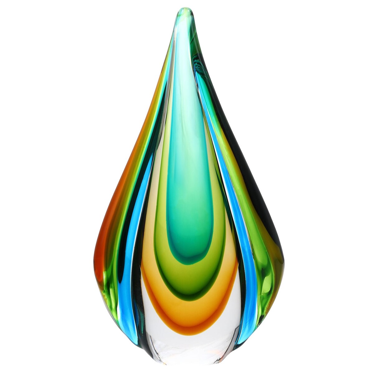 Luxury Lane Hand Blown Green Flame Teardrop Sommerso Art Glass Sculpture 10-18 inch tall