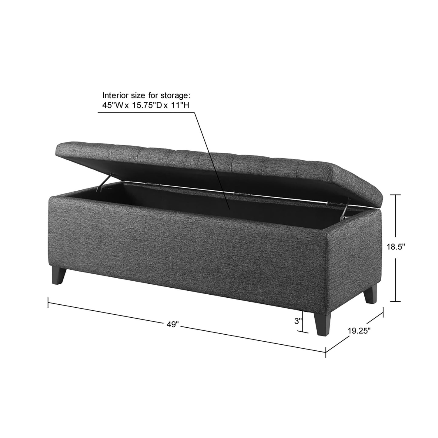 Banc de rangement rembourré à plateau capitonné Madison Park Sasha