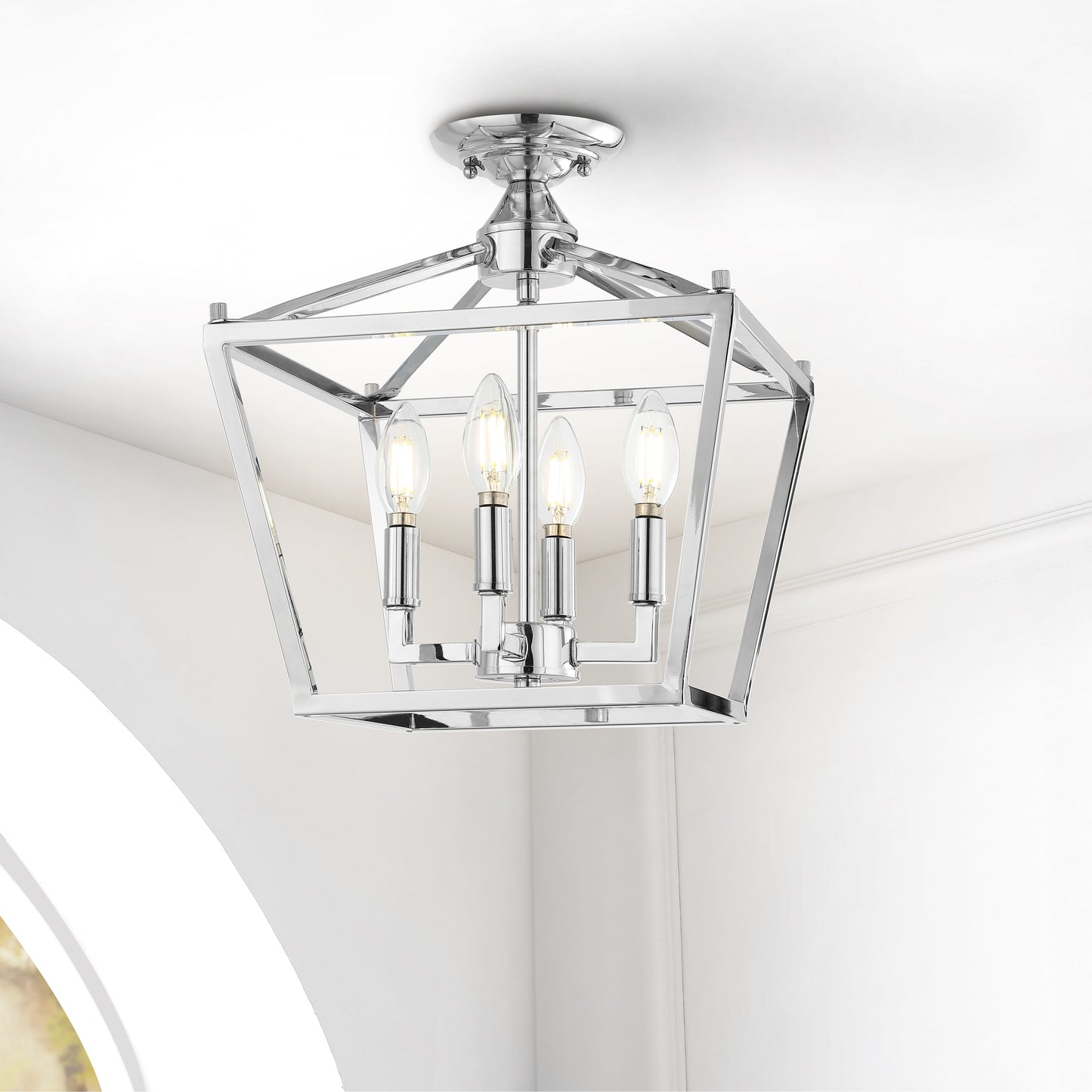 Milton Mini Lantern 4-Light Iron Modern Farmhouse LED Flush Mount, by JONATHAN Y