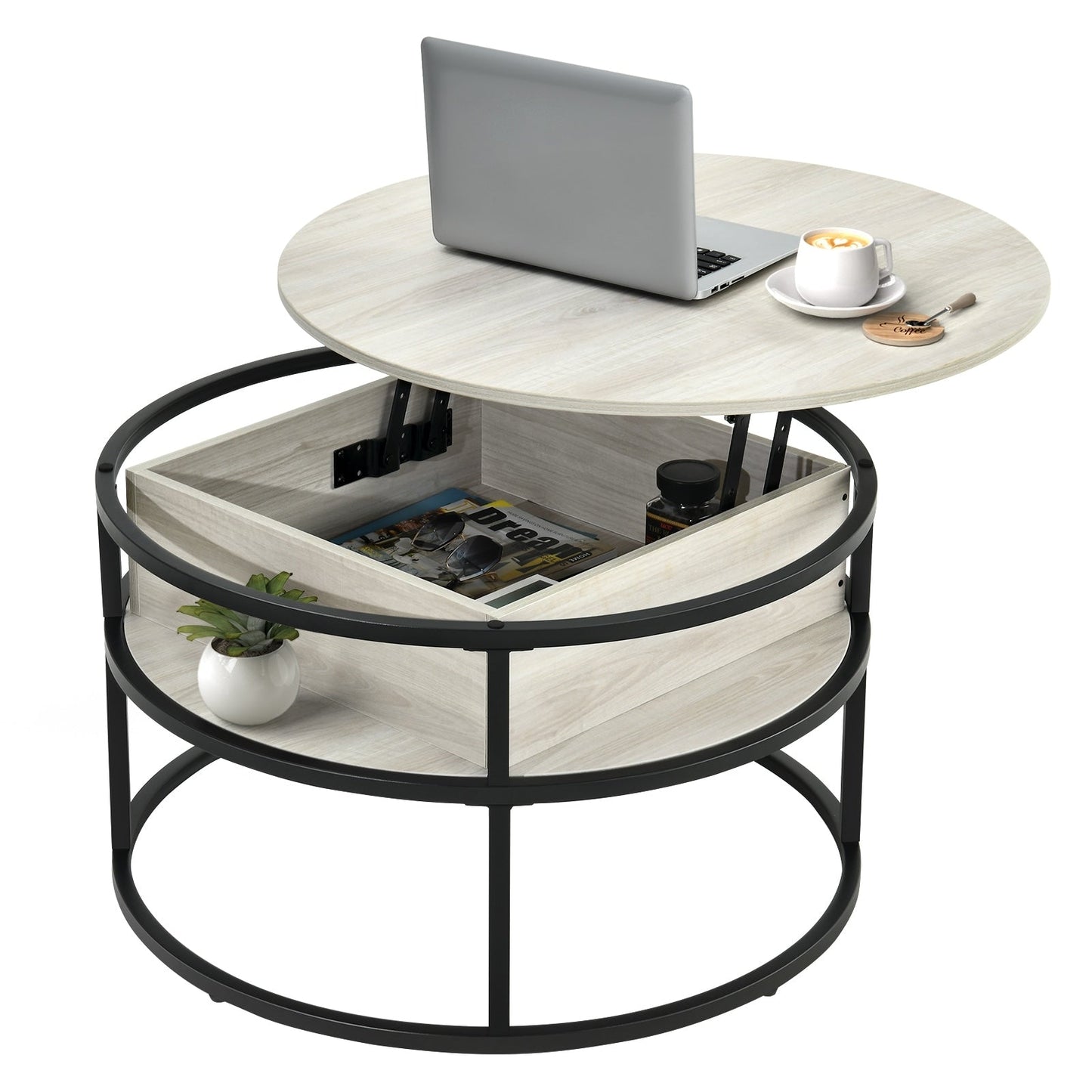 Moasis Round Lift Top Coffee Table with Hidden Storage