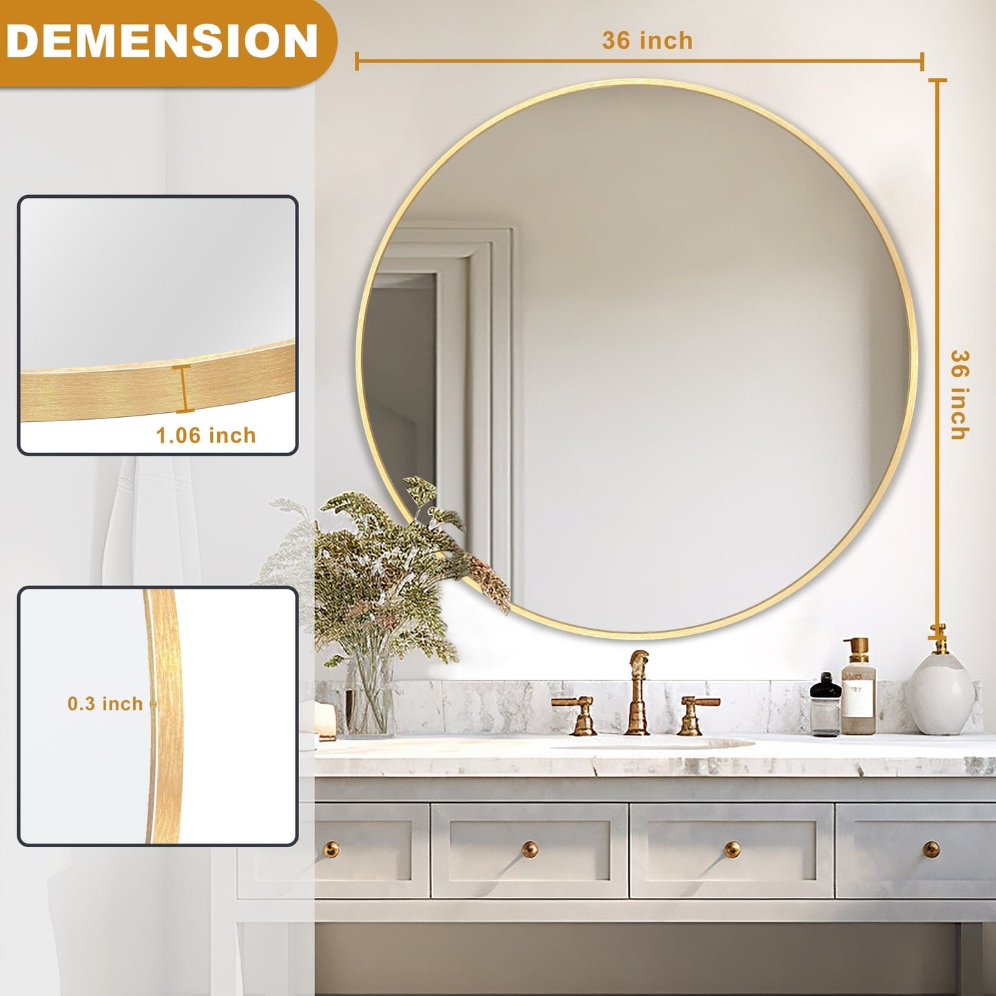 Modern Bathroom Wall Mounted Round Vanity Mirror