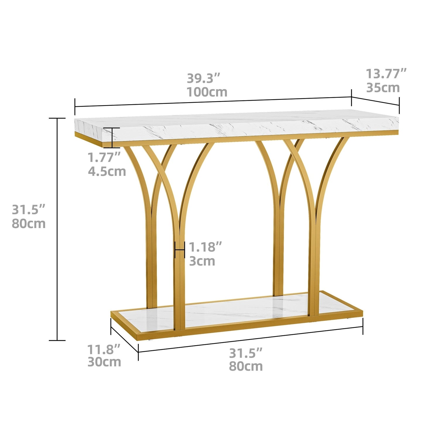 Modern Gold Console Sofa Table with Marbling Top for Entryway Hallway