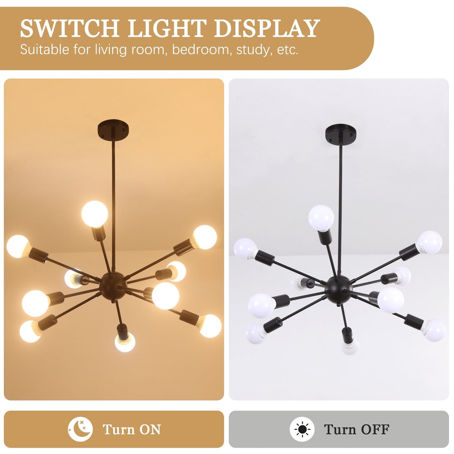Modern Sputnik Chandelier 10-Light Adjustable Ceiling Light Fixture for Kitchen Dining Room Living Room Bedroom - N/A