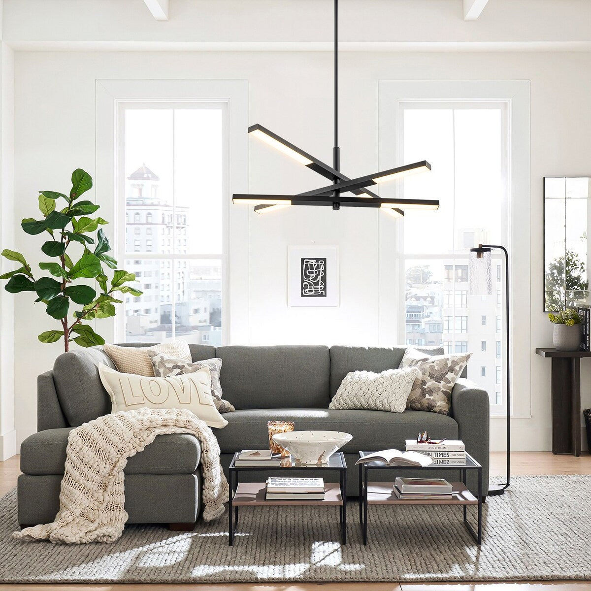 Modern Tiered Linear Sputnik Chandelier Warm Light 3000K Integrated LED Chandelier