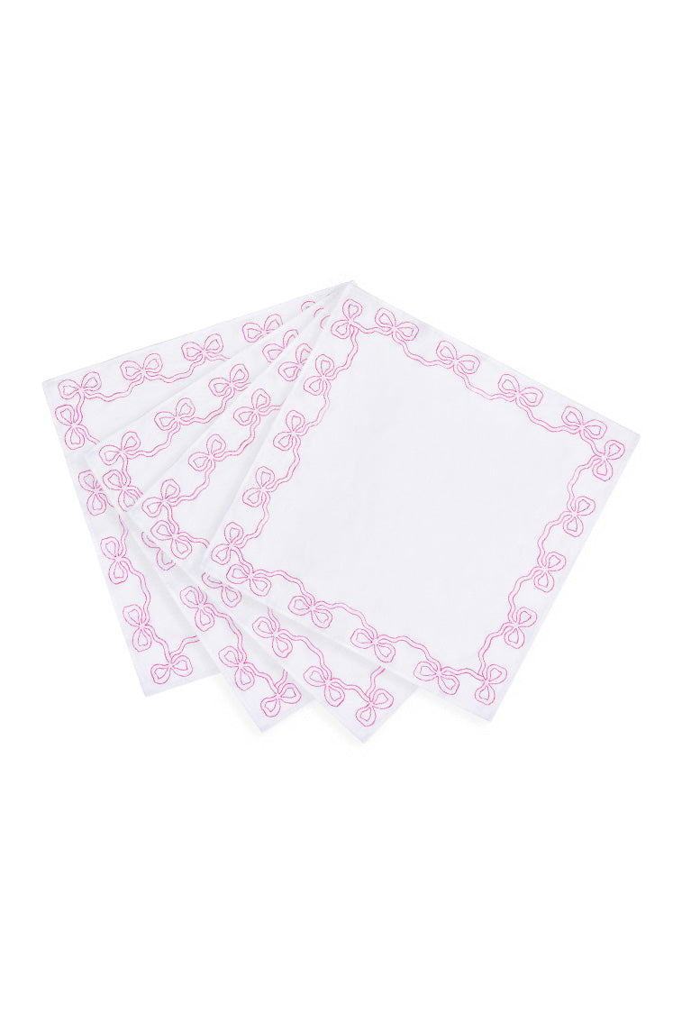Serviettes en lin brodées avec nœud - ROSE FESTIF