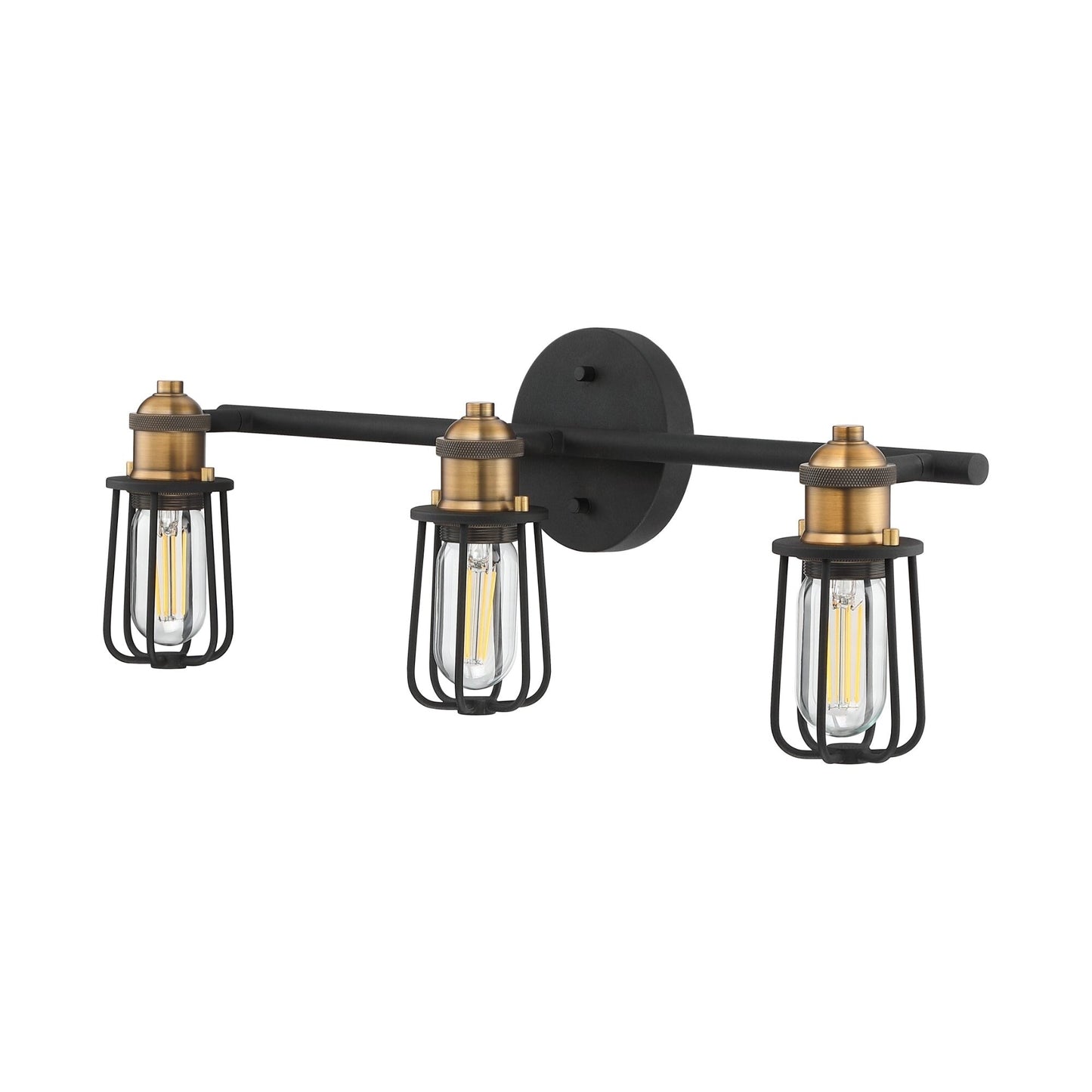 Nathan James Rori Vanity Wall Light Indoor 3-Light Bathroom with Farmhouse Cage Sconce and Brass Details